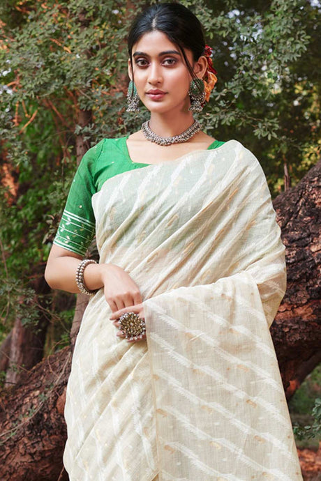 White Cotton Woven Saree