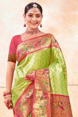 Green Paithani Silk Woven Saree