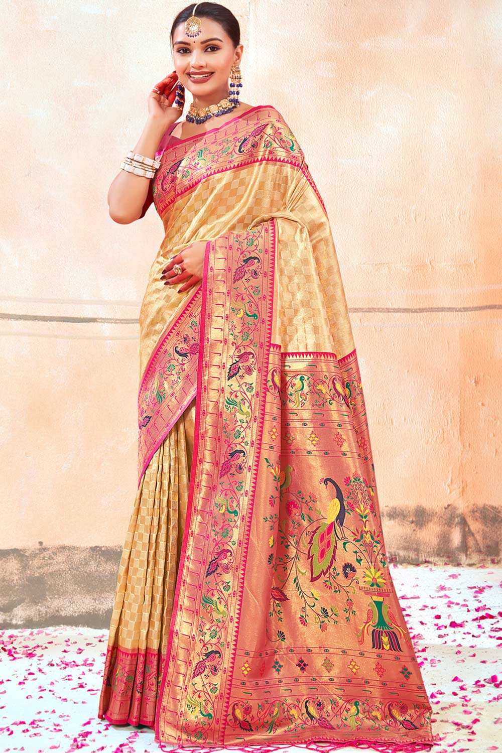 Gold Paithani Silk Woven Saree