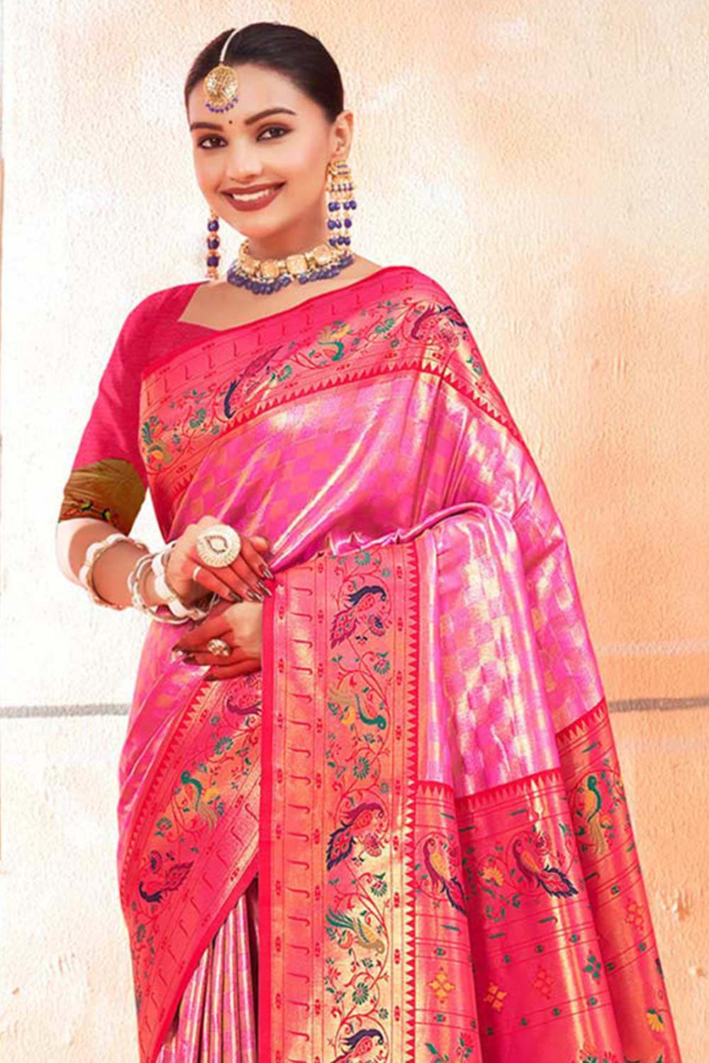 Pink Paithani Silk Woven Saree