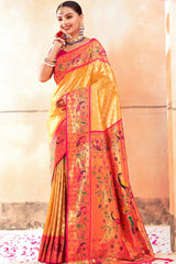 Gold Paithani Silk Woven Saree