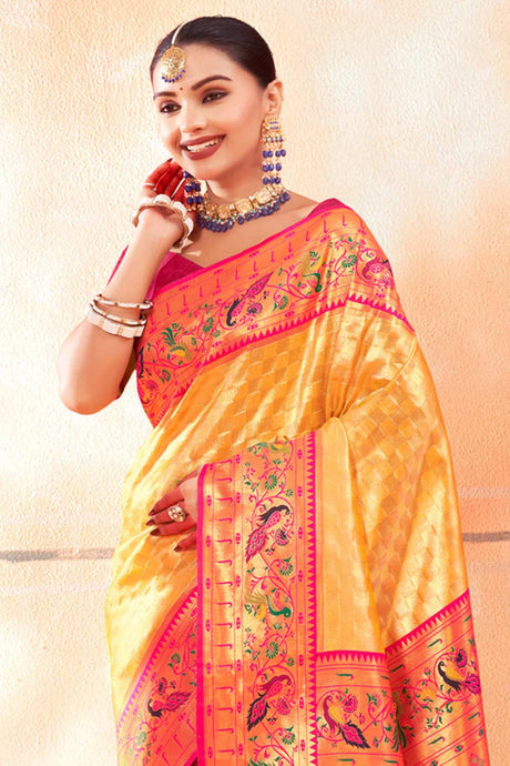 Gold Paithani Silk Woven Saree