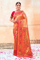 Orange Paithani Silk Woven Saree