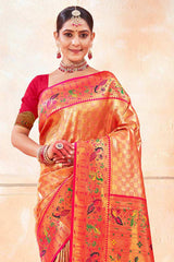 Orange Paithani Silk Woven Saree