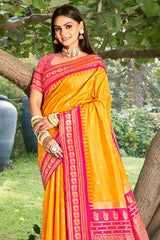 Yellow  Paithani Silk Woven Saree