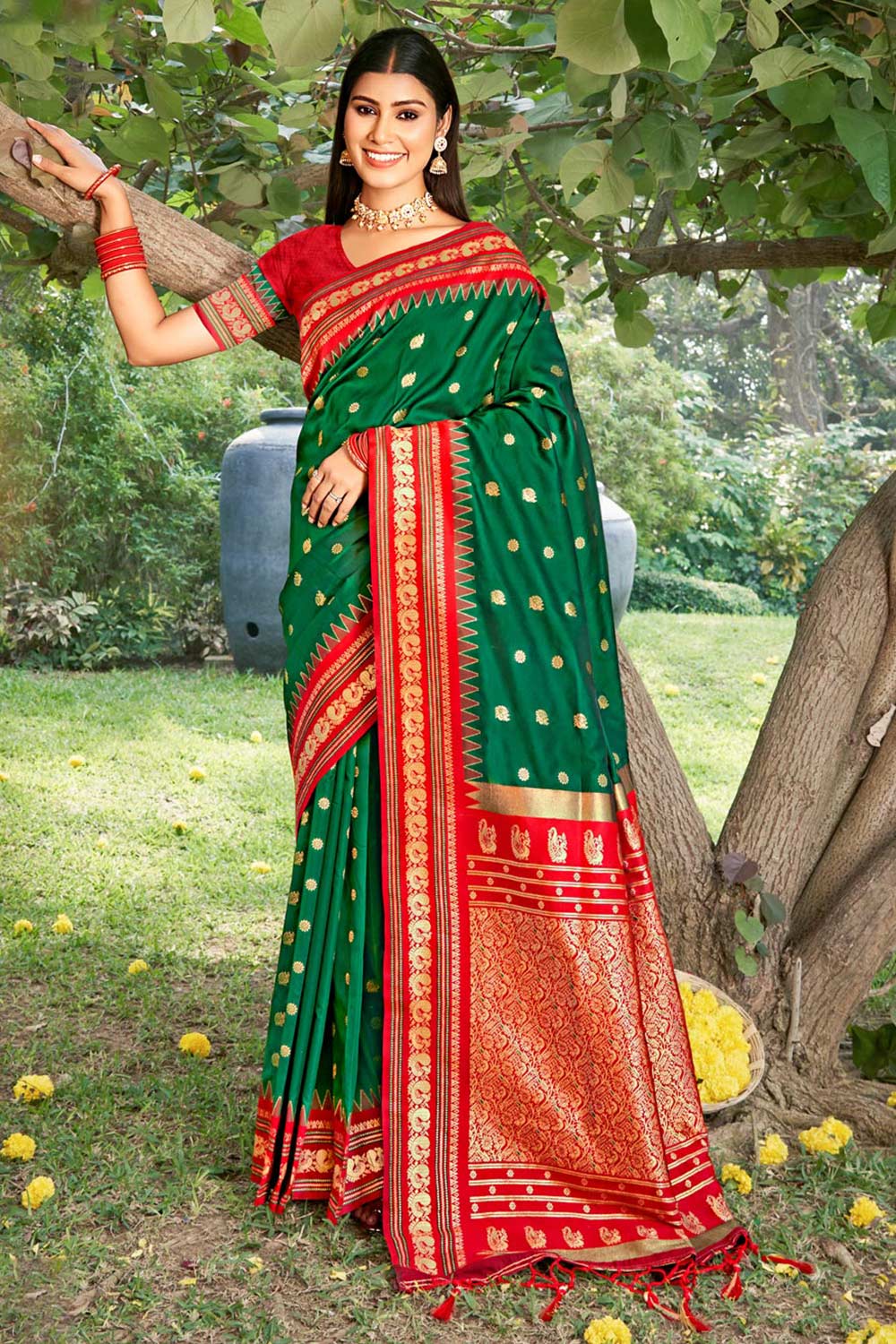 Green Paithani Silk Woven Saree