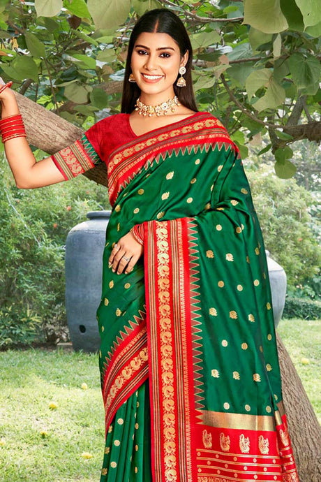 Green Paithani Silk Woven Saree