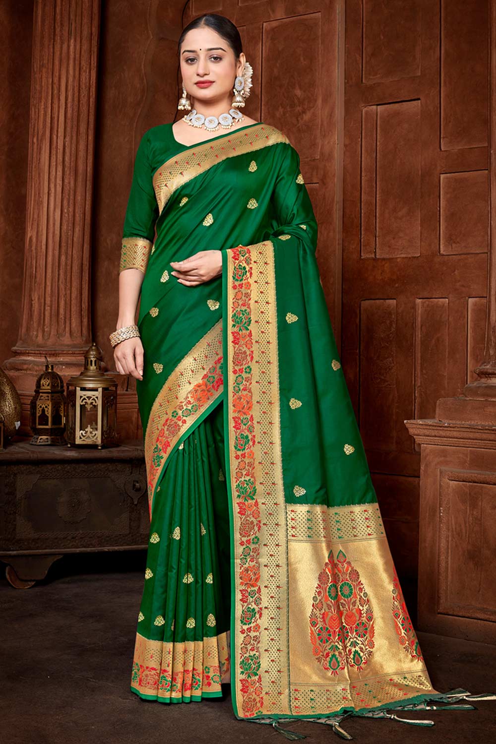 Green Paithani Silk Woven Saree