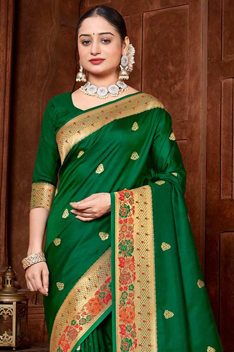 Green Paithani Silk Woven Saree