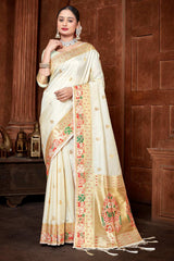 White Paithani Silk Woven Saree