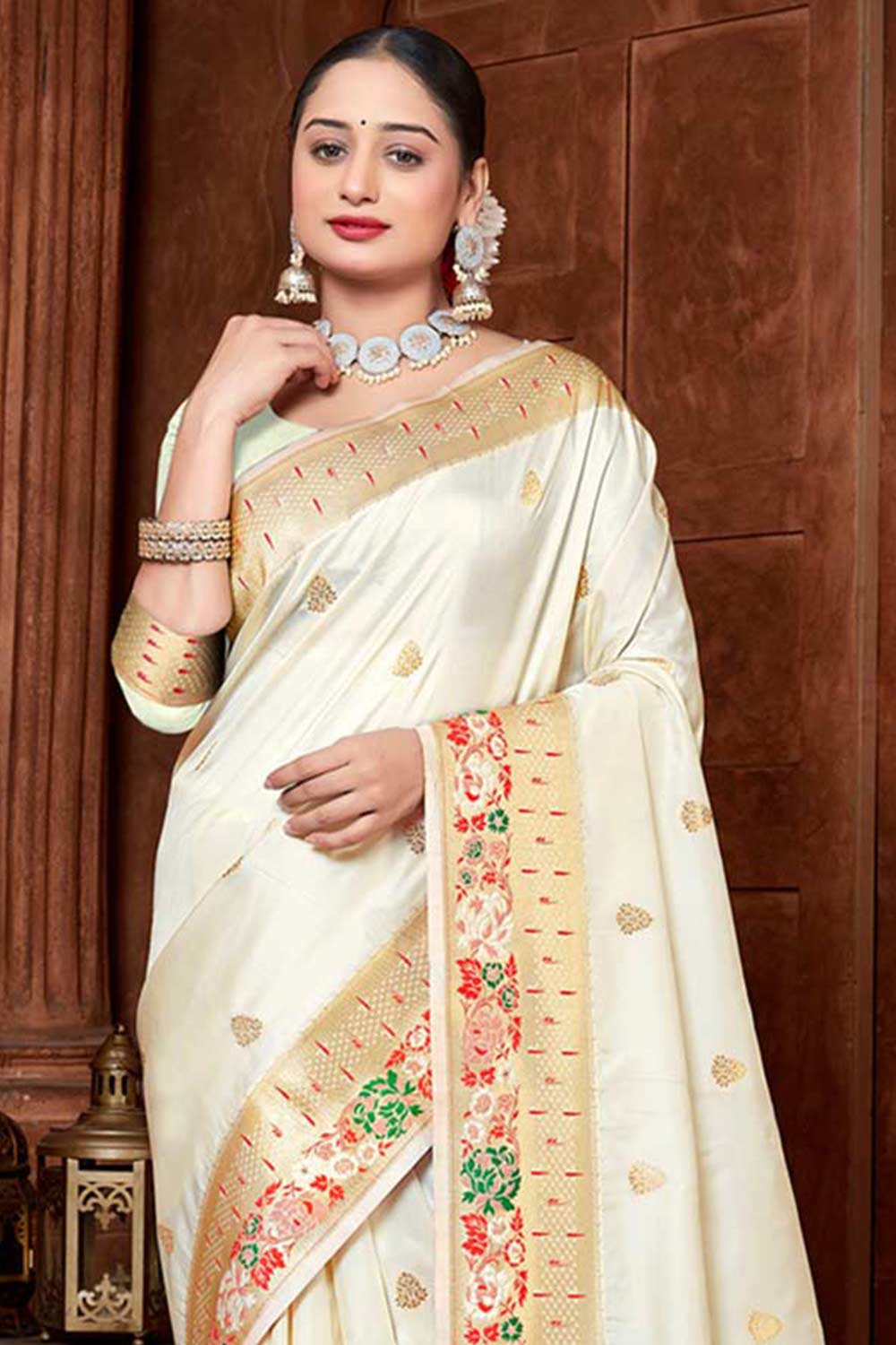 White Paithani Silk Woven Saree