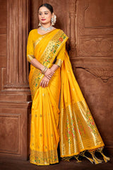 Yellow  Paithani Silk Woven Saree