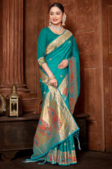 Teal Paithani Silk Woven Saree