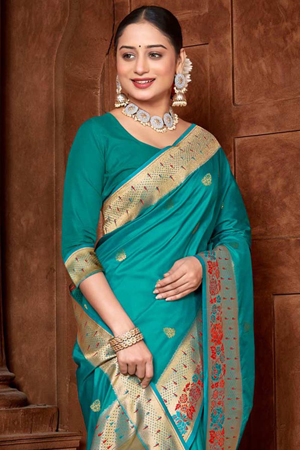 Teal Paithani Silk Woven Saree