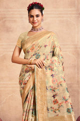 Beige Cotton Woven Saree