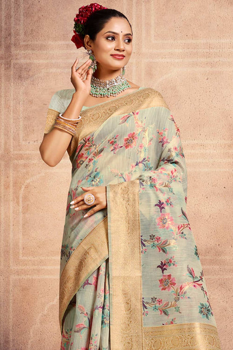 Grey Cotton Woven Saree