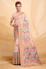 Peach Cotton Floral Saree