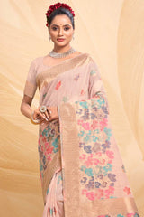 Peach Cotton Floral Saree