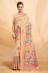 Peach Cotton Floral Saree