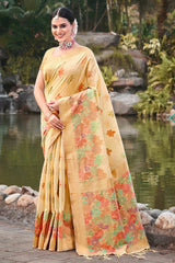 Peach Cotton Floral Saree