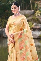 Peach Cotton Floral Saree