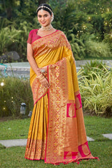 Yellow  Kanjivaram Silk Woven Saree