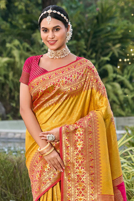 Yellow  Kanjivaram Silk Woven Saree