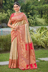 Cream Kanjivaram Silk Woven Saree