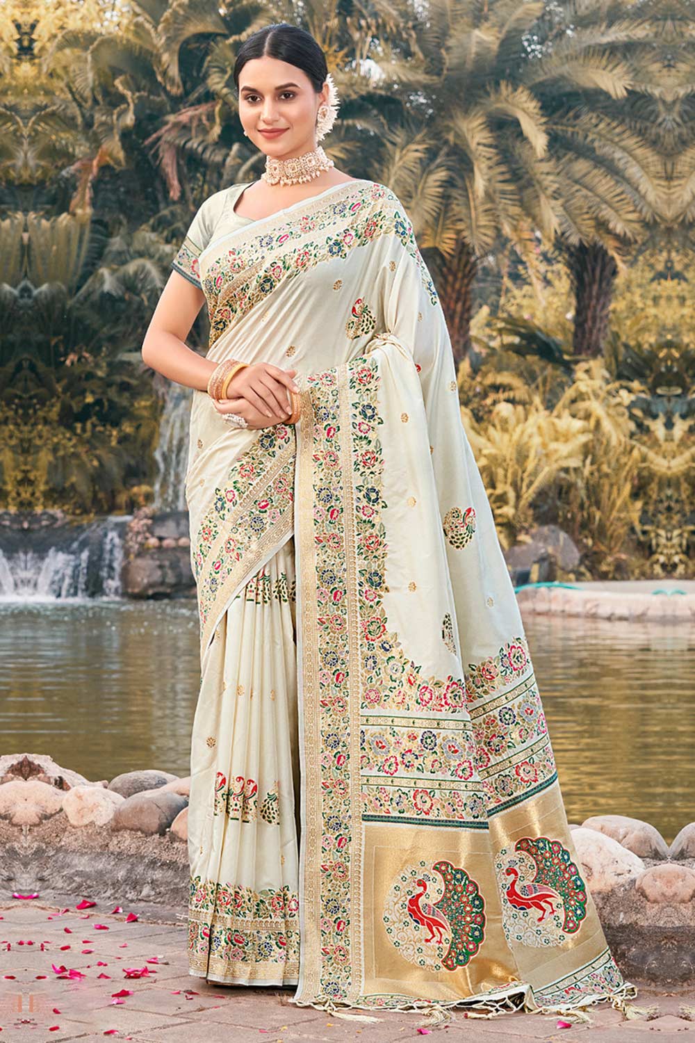 White Paithani Silk Woven Saree