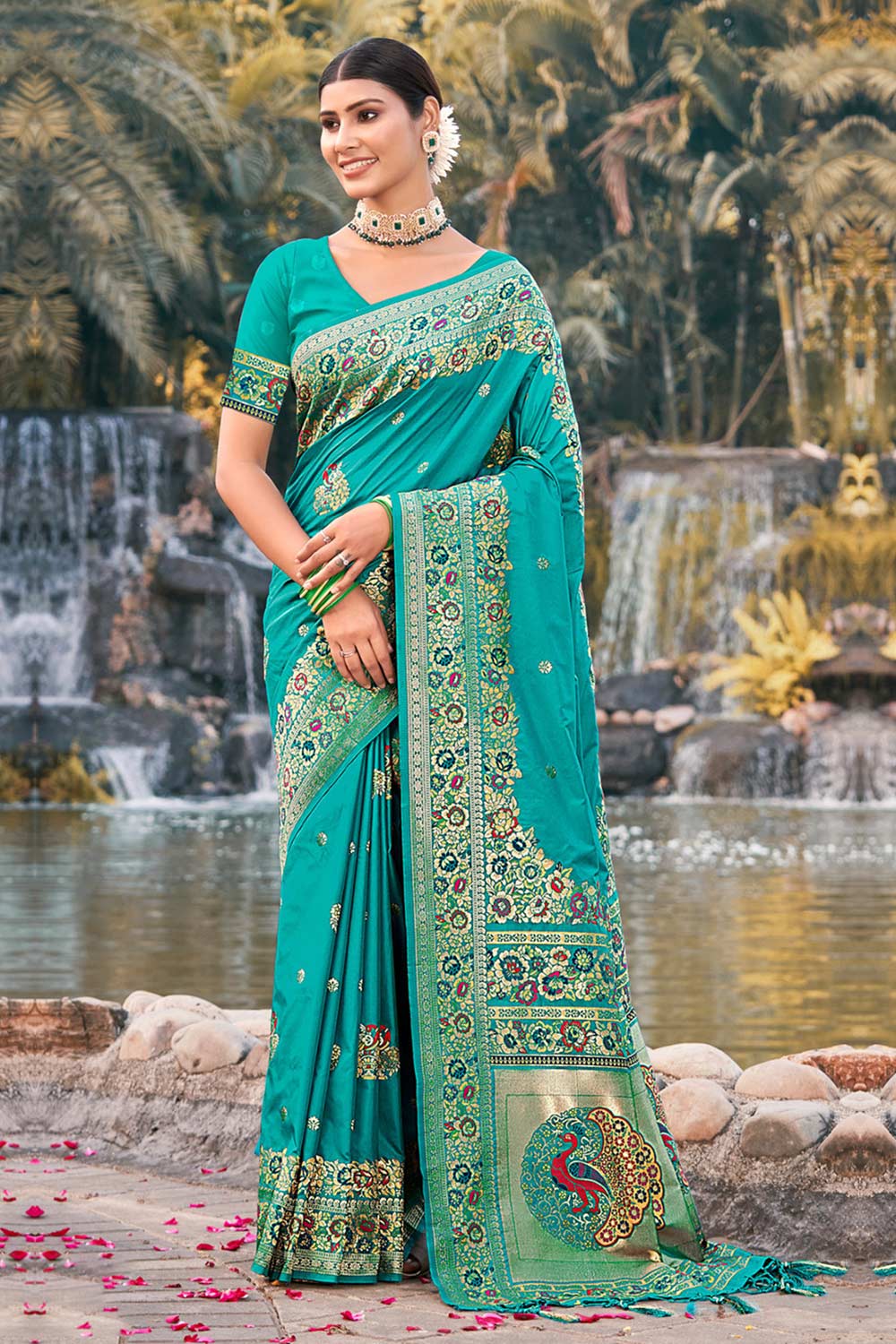 Teal Paithani Silk Woven Saree