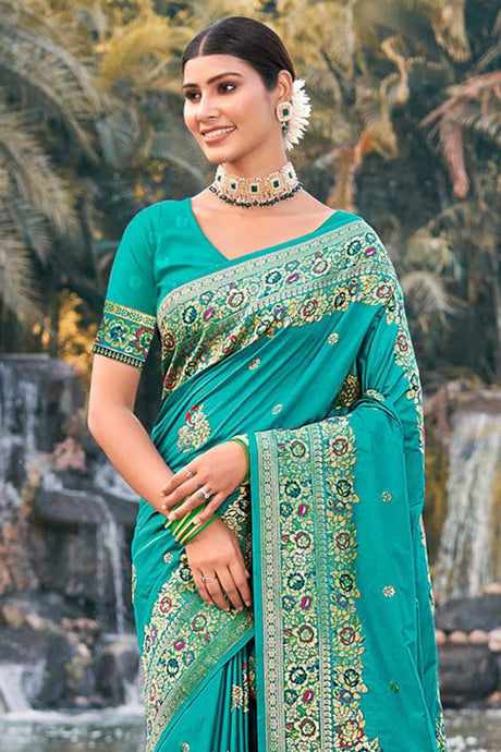 Teal Paithani Silk Woven Saree