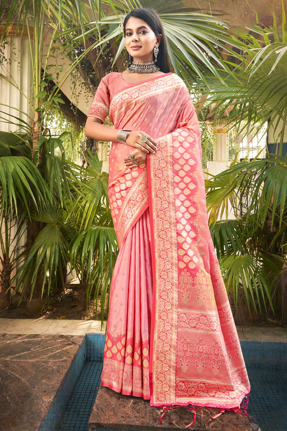 Pink Silk Woven Saree