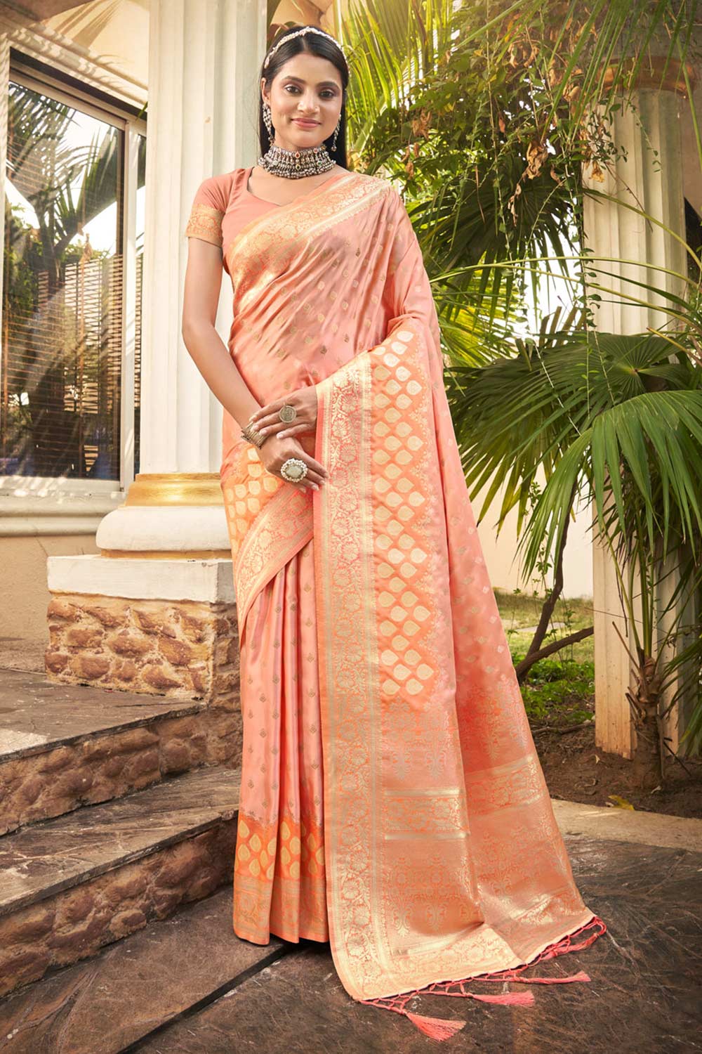 Peach Silk Woven Saree