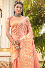 Peach Silk Woven Saree