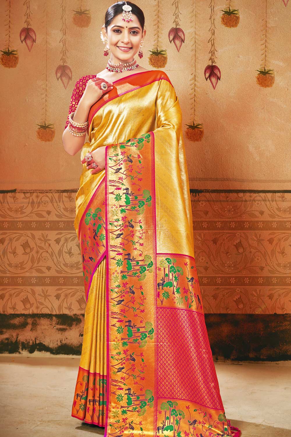 Gold Paithani Silk Woven Saree