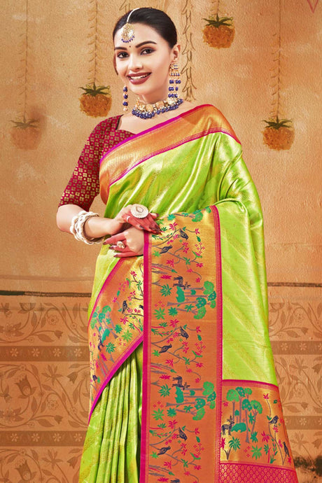 Green Paithani Silk Woven Saree