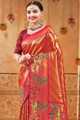 Red Paithani Silk Woven Saree