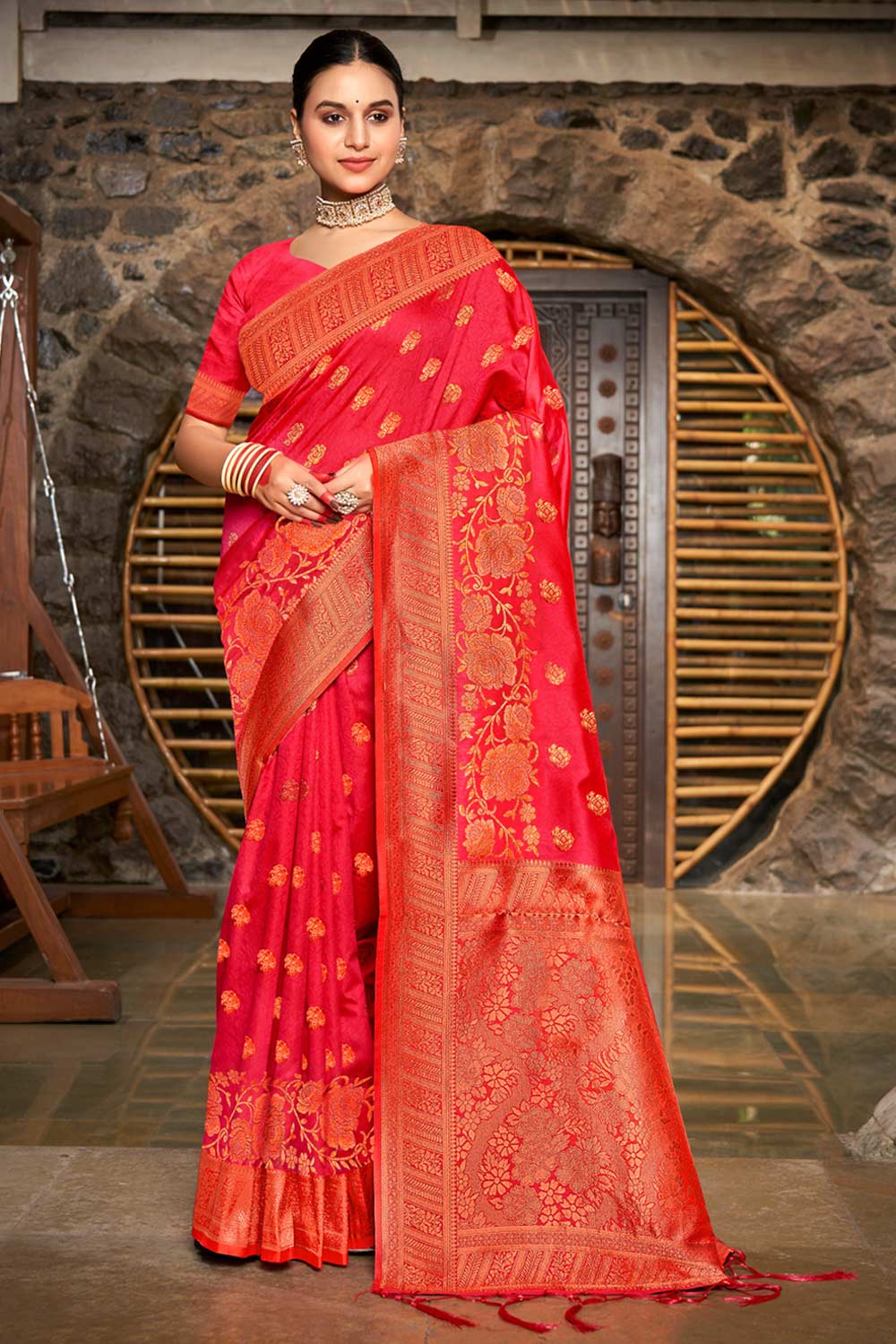 Maroon Silk Floral Saree