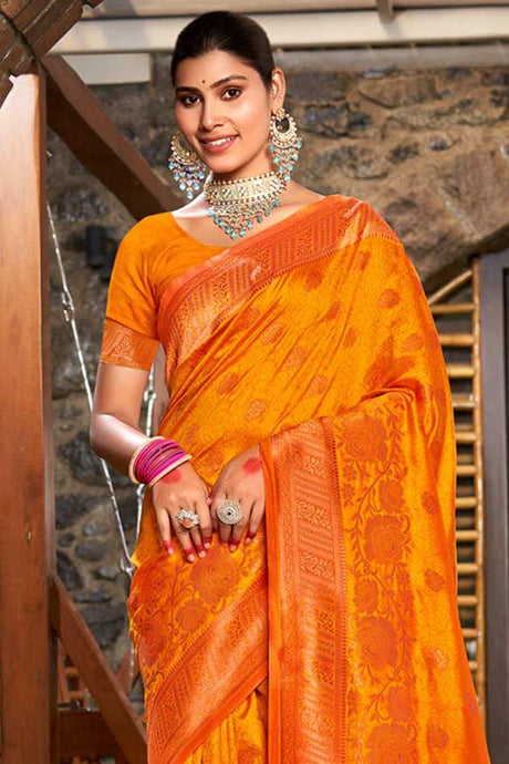 Yellow  Silk Woven Saree