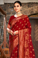 Maroon Silk Woven Saree