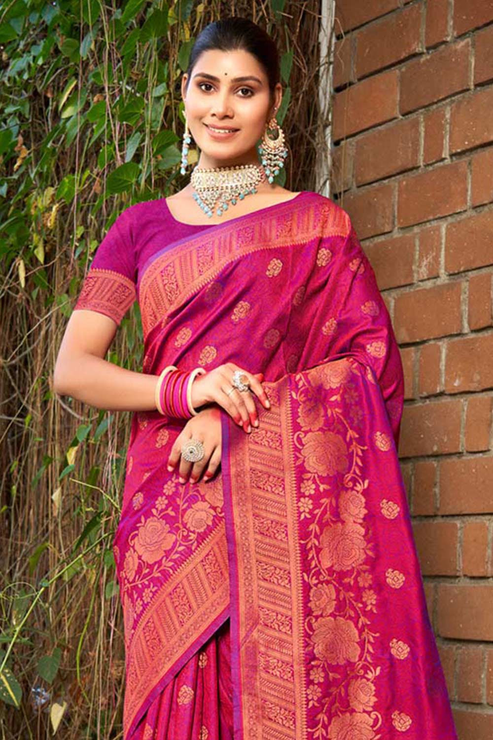 Pink Silk Woven Saree