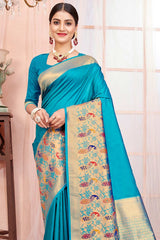 Teal Paithani Silk Woven Saree