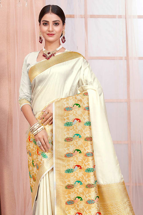 White Paithani Silk Woven Saree