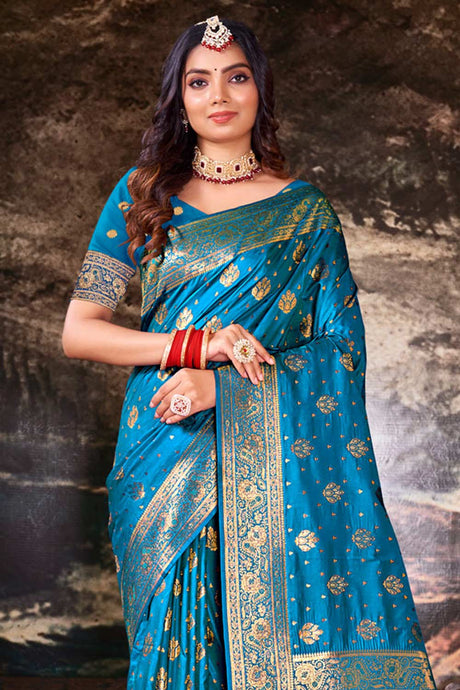 Blue Silk Woven Saree