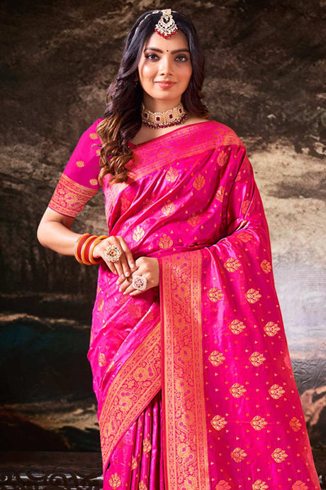 Pink Silk Woven Saree