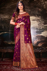 Maroon Silk Woven Saree