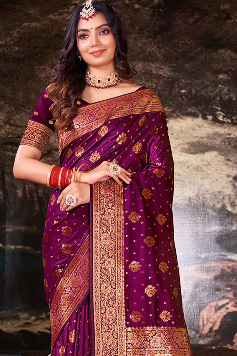 Maroon Silk Woven Saree