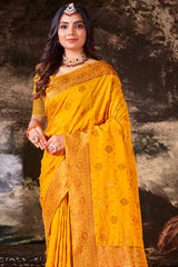 Yellow  Silk Woven Saree