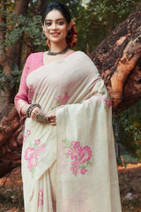 White Cotton Floral Saree