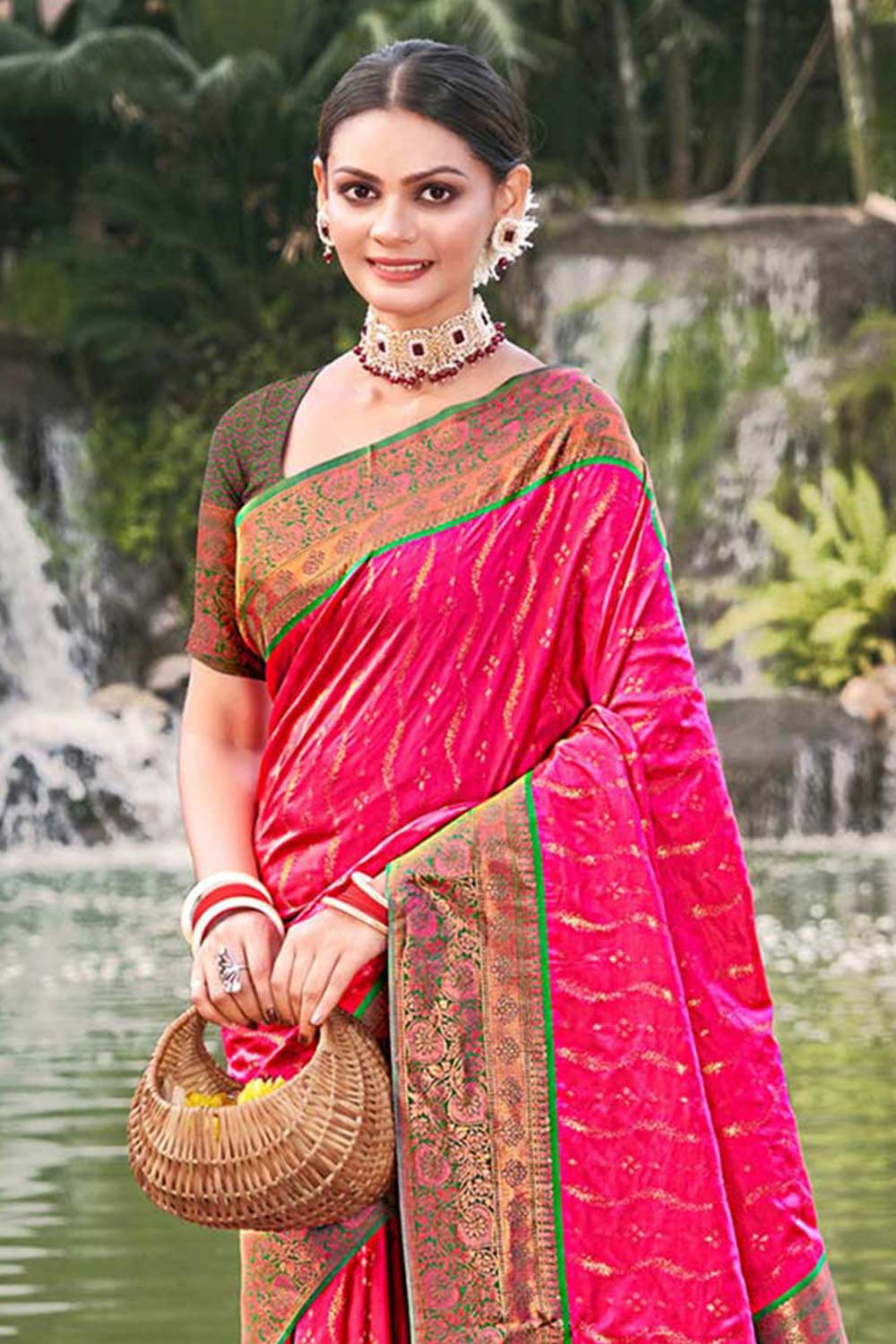 Pink Banarasi Silk Woven Saree